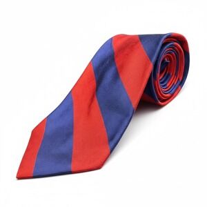 Lands End Mens Red Navy Blue Striped Silk Repp Tie Classic Business Necktie USA